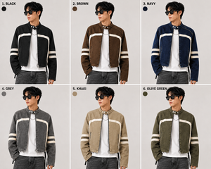 Custom Unisex Motorcycle <b>Racing</b> <b>Jacket</b> – Men’s & Women’s Vintage Moto Streetwear <b>Jacket</b> with Contrast Stripes and Zip Pockets - Product Image 5