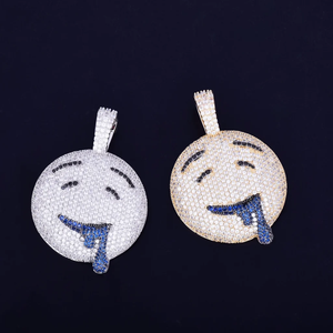 Drool Round Face Pendant Bling Necklace Mens Hip Hop Jewelry <b>Iced</b> <b>Out</b> Emoji Medallion Gold Silver Cuban <b>Chain</b> Charm Mens Choker - Product Image 1