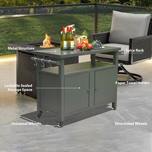 Tavolo da Cucina in Metallo per Esterni, Carrello Portatile con Ruote per Barbecue, Patio, Campeggio, Armadio per Conservazione e Preparazione Cucina all'Aperto - Product Image 2