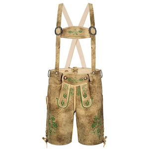 Shorts en cuir vieilli marron vintage pour homme, style Lederhosen authentique allemand, pour l'Oktoberfest, avec bretelles - Product Image 1