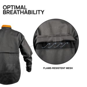 Chaqueta de Trabajo Negra Anti-Calor, Corte Regular, para Uso en Fábrica y Taller, 9oz NFPA2112, Retardante de Llama, Soldada, CAT2, Resistente al Fuego, Nivel FR - Product Image 3