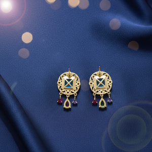 Blue Topaz Hydro <b>Cushion</b> Cut Earrings CZ 925 Sterling Silver 18K Gold Plated Designer <b>Statement</b> Earrings Party Wear - Product Image 2