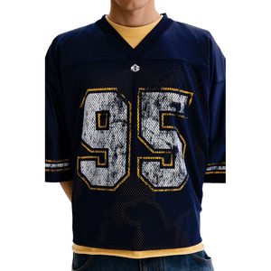 Camiseta Deportiva de Fútbol Americano de Malla Oversize para Hombre, Azul, con Hombros Caídos, Estilo Vintage, con Número, Venta al por Mayor, Personalizada, OEM, Marca Privada - Product Image 2