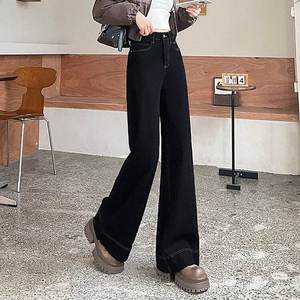 Pantalones de Mezclilla Negros de Pierna Ancha, Cintura Alta, Holgados y Casuales para Mujer, Venta al Por Mayor de Fábrica - Product Image 4