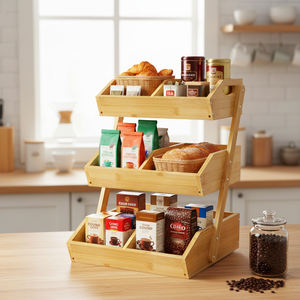 Panier de rangement en bambou à 3 niveaux grande capacité, personnalisable, <span class=keywords><strong>pour</strong></span> fruits, légumes, collations et articles ménagers - Product Image 5