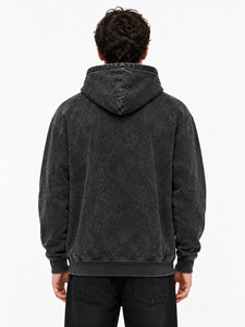 Sudaderas con Capucha para Hombre, Estilo Casual de Otoño, con Bolsillo, Estampado Lavado, de Algodón French Terry, Color Negro - Product Image 4