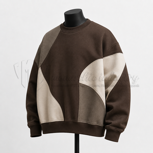 Sweat-shirt à col rond surdimensionné pour homme, patchwork, manches raglan, pull décontracté, automne, coton et polyester mélangés - Product Image 3