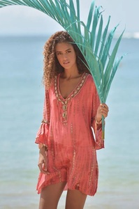 2024 Wholesale Rayon Women's Casual <b>Tunic</b> Handmade Beaded Neck Bandeau Long Sleeve Tie Dye Indian Style Loose Fitting Plus Size - Product Image 5