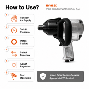 Llave de impacto neumática HY-962C 1 pulgada con mango de pistola, herramienta metálica para reparación automotriz - Product Image 6