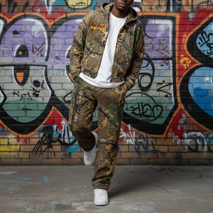 Ensemble de survêtement à capuche pour homme BRAND avec fermeture éclair intégrale et poches, style streetwear, tenue décontractée d'automne, 100 % polyester et prix bas - Product Image 1