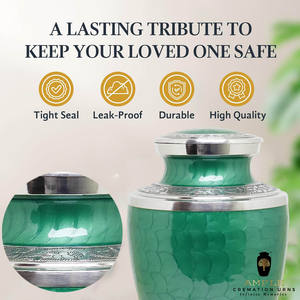 โกศบรรจุอัฐิสำหรับผู้ใหญ่ สีเขียวทองเหลือง ขนาด 220 คิวบิกอินช์ เป็นมิตรกับสิ่งแวดล้อม ทนทาน ทำจากโลหะ พร้อมสลักชื่อได้ตามต้องการ สไตล์ยุโรป/อเมริกา - Product Image 5