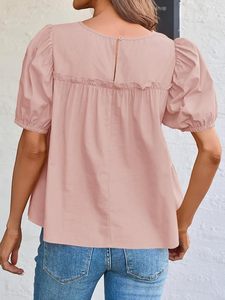 Womens Puff Sleeve Peplum Babydoll <b>Tops</b> Summer Flowy Pleated Cotton T-Shirts Casual Loose Fit Cute Blouse - Product Image 3