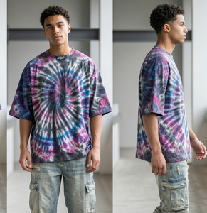 T-shirts Boxy Tie-Dye à Épaules Tombantes pour Hommes, Col Rond Oversize, T-shirt Tie-Dye Délavé, T-shirt Boxy Personnalisé par Sublimation pour Hommes - Product Image 2