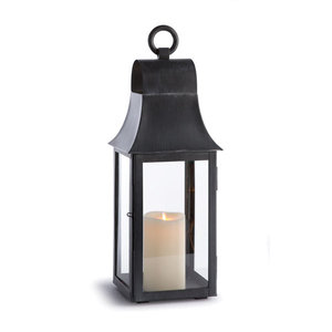 Vintage <b>Black</b> Metal Candle <b>Lantern</b> Glass Pillar Candle Holder Farmhouse <b>Outdoor</b> Hanging <b>Lantern</b> Home Decor - Product Image 1