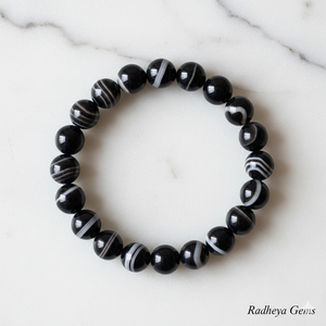 Handmade AAA Banded Agate Round Bead Bracelet – Polished Gemstone Stretch Bracelet <b>for</b> <b>Men</b> & Women - Product Image 1