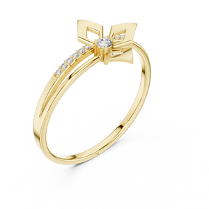 Anillo de oro macizo de 14k para mujer con diamante de corte redondo minimalista de diseño único con forma de flor, ideal para regalo, compromiso, aniversario, boda. - Product Image 3