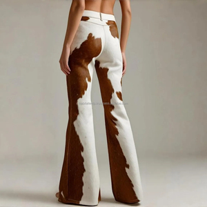 Genuine Cowhide Hair Leather <b>Flared</b> Pants Handmade Cowhide High Waisted Bell Bottom Pants for women Natural Hairs Trouser - Product Image 2