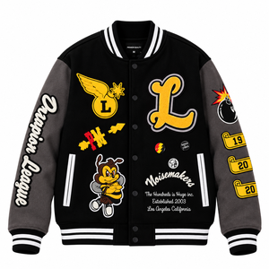 เสื้อแจ็คเก็ตวาร์ซิตี้ผู้ชาย The Hundreds ลายการ์ตูนปักติด เสื้อแจ็คเก็ตเบสบอล สตรีทแวร์ เสื้อแจ็คเก็ตเลตเตอร์แมน เสื้อคลุมลำลองสำหรับฤดูใบไม้ร่วง - Product Image 1
