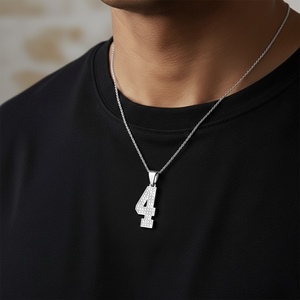 Diamtrendz Lucky Number 4 Hiphop Rhodium Plated 925 Silver Zircon <b>Pendant</b> Chain with 10K/14K/18K <b>Solid</b> <b>Gold</b> Options - Product Image 3