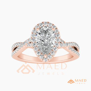 Rose Gold Plated Pear Cut Halo Engagement <b>Ring</b> Women Twisted <b>Split</b> Shank Pave Band American Diamond CZ Wedding <b>Ring</b> - Product Image 5