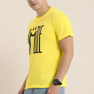 <b>Mens</b> <b>Yellow</b> O Neck Short Sleeve T <b>Shirt</b> Black Letter Print Slim Fit Casual Jersey Knitted Cotton Breathable Front Logo <b>mens</b> - Product Image 4