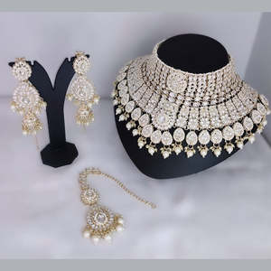 24K Gold Plated Kundan Stone Bridal <b>Necklace</b> Set & Earring Set - Product Image 3