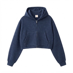 Apex Crest Apparel Women's Latest Design <b>Cropped</b> Hoodie <b>Zip</b>-<b>Up</b> Sweatshirt Solid Color Cotton Blend Knitted Full Sleeve Autumn - Product Image 2