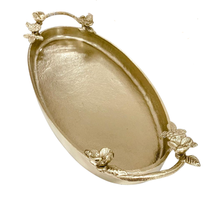 Plateau décoratif à prix abordable avec poignée décorative, plateau de service ovale en laiton doré de luxe pour la maison et l'hôtellerie - Product Image 1