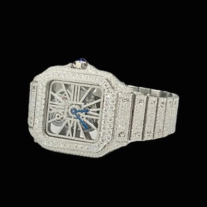 Exquisito Reloj de Acero Inoxidable Plateado con Brillantes Diamantes de Moissanita, Perfecto para Vestir Informal de Negocios y Formal, Relojes de Cuarzo - Product Image 6