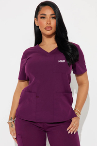 Ensembles d'uniformes médicaux personnalisés pour femmes, en tissu toile Spandex/Polyester, à manches courtes, avec logo sur mesure, vente en gros - Product Image 2