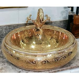 Lavabo de Lujo de Latón Martillado con Borde Festoneado Ovalado, Lavabo de Baño Artesanal Dorado para Encimera, Lavabo Tipo Vaso Premium, Decoración Artística - Product Image 4