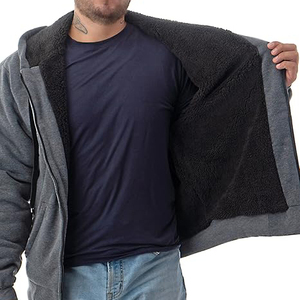 Sweat-shirt à capuche zippé gris pour homme, coupe classique, décontracté, pour l'automne, 100% coton, molleton tricoté, couleur unie - Product Image 5