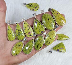 Collier pendentif en laiton argenté fait à la main magnifique cadre de lunette de pierre précieuse verte Atlantisite pour anniversaire pendentifs de mode breloques - Product Image 6