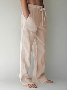 Pantalon large pour homme 100% lin, taille élastique avec cordon de serrage, décontracté, respirant, léger, avec poches latérales - Product Image 3