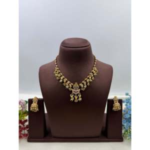 Indian Ethnic Meenal Chorski <b>Gold</b> Plated Zircon Bridal Necklace & Earring <b>Set</b> - Product Image 1