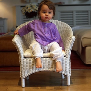 Beautiful Purple Summer Wear Short <b>Kaftan</b> Crafted By Soft Cotton Featuring With Beautiful Embroidery Long Sleeves & Front Button - Product Image 2