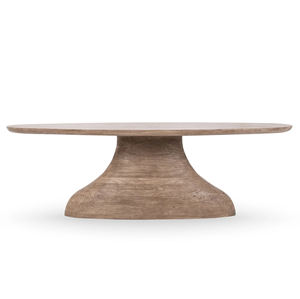 2026 Modern Design Sturdy Pedestal Curved Base Oval Shape Solid Acacia <b>Wooden</b> <b>Top</b> Sandblasted Beige Finish Kitchen Dining <b>Table</b> - Product Image 2