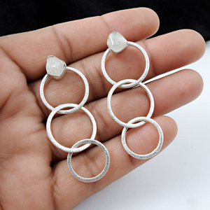 Pendientes colgantes de plata de ley 925 con piedras preciosas naturales de arcoíris, hechos a mano, estilo bohemio vintage, regalo de boda para ella. - Product Image 3