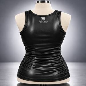 Joyinspring Plus Size Hot Girl Style Black Soft Leather Imitation U-neck Sleeveless <b>Tank</b> <b>Top</b>-Casual Summer Urban Streetwear - Product Image 2