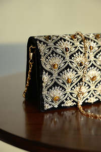 Luxury Customized Colors Zardozi Embroidered PU Floral Chain Strap Flap <b>Clutch</b> Bag Handmade Bridal Evening <b>Wedding</b> Purse Gift - Product Image 2