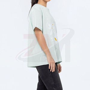 T-shirt personnalisé à col rond surdimensionné, coupe ample, manches courtes, imprimé floral, 100% coton, respirant, vêtements décontractés, printemps été - Product Image 5