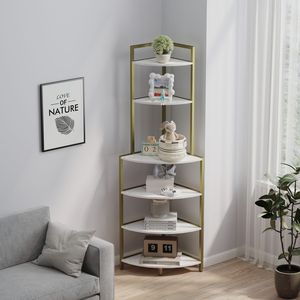 Moderno 6-Tier angolo aperto cremagliera in legno robusta Freestanding mensola per casa ufficio cucina salvaspazio libreria pianta scaffale - Product Image 1