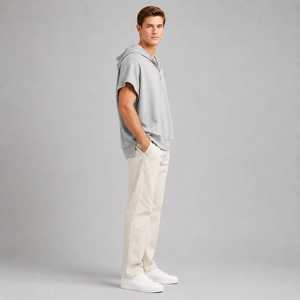 Mens Hooded <b>Poncho</b> Shirt Quarter Zip Oversized Short Sleeve Pullover Casual Streetwear Top - Product Image 3