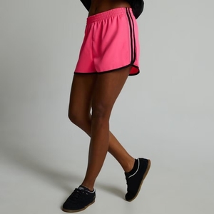 Women's Pink Sporty Shorts Solid Color <b>Elastic</b> <b>Waist</b> Knitted Fabric Quick Dry Regular Fit - Product Image 4