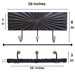 Smart Art Wood Carving <b>Key</b> Rack Organizer Black Painted Handmade <b>Wall</b> Mounted <b>Key</b> Hanger Clothing Storage 3 <b>Hook</b> Engineered Wood - Product Image 5