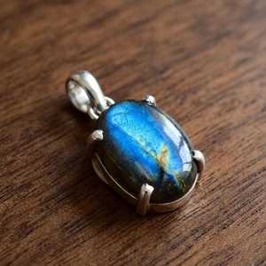 Handmade Classic Opal Oval Blue Flash Gemstone Charm 24k Gold Plated 925 Sterling Silver Jewelry Gift for Women - Product Image 2