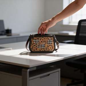 Correa de Hombro Ligera de Cuero Genuino 100% con Diseño Floral Tallado a Mano y Patrón a Cuadros, Estilo Western Vintage de Alta Calidad para Mujer - Product Image 2