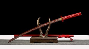 Épée Katana Samouraï, Acier à haute teneur en carbone T10 avec motif rouge image 1 Épée Katana Samouraï, Acier à haute teneur en carbone T10 avec motif rouge - Product Image 2