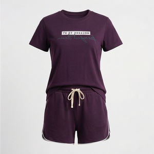 Women's 2 Piece <b>Knitted</b> Cotton T-Shirt and Shorts <b>Set</b> Crew Neck Short Sleeve Loose Fit Above Knee Casual Wear Solid - Product Image 1