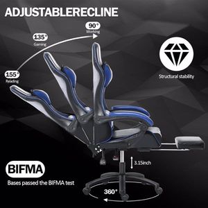 Sedia da Gaming Ergonomica Girevole con Poggiapiedi in Pelle PU per Adulti, Reclinabile, con Supporto Lombare per Ufficio e Gaming - Product Image 6